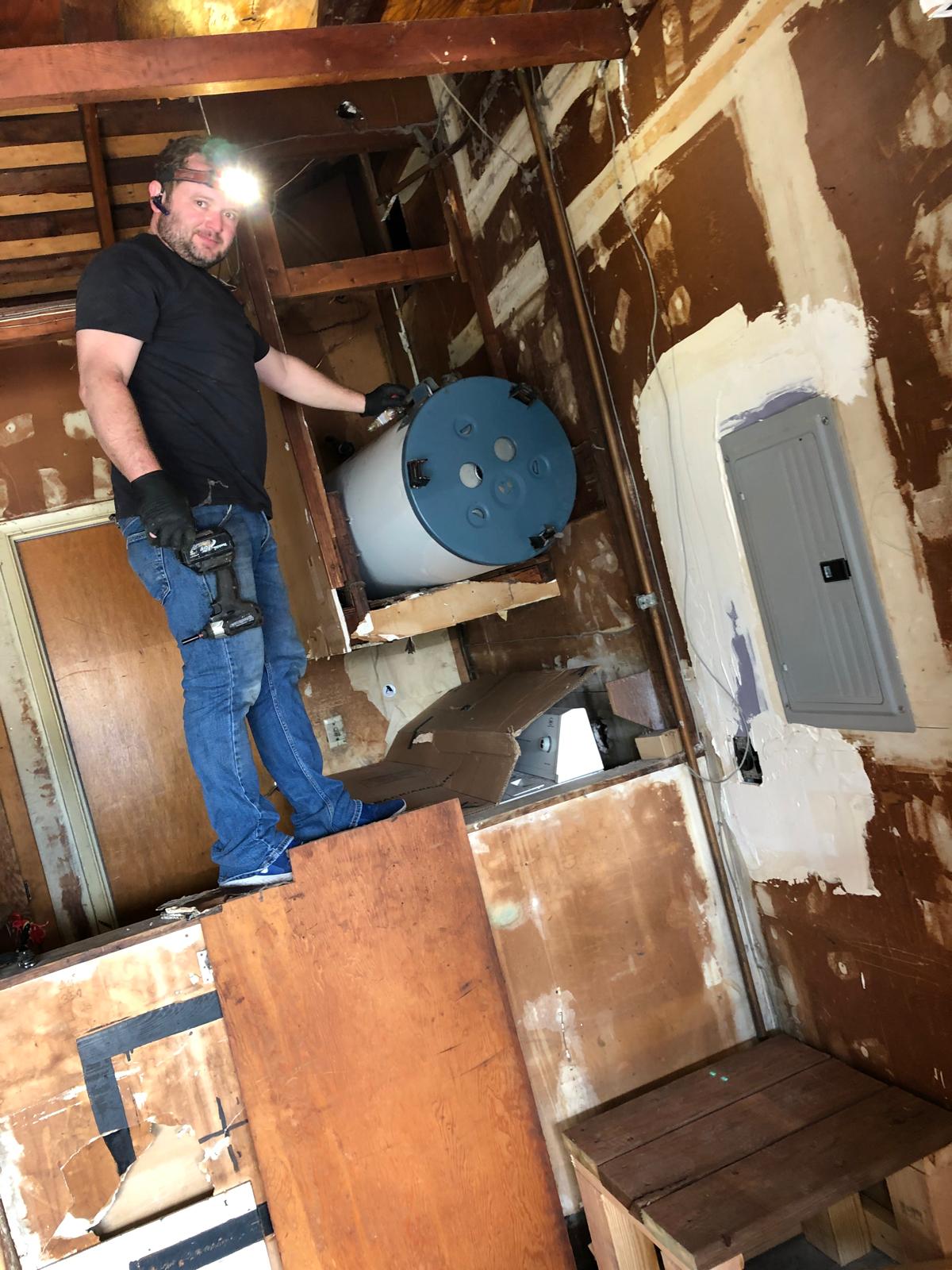 Blue Sky Plumbing water heater replacement during installation